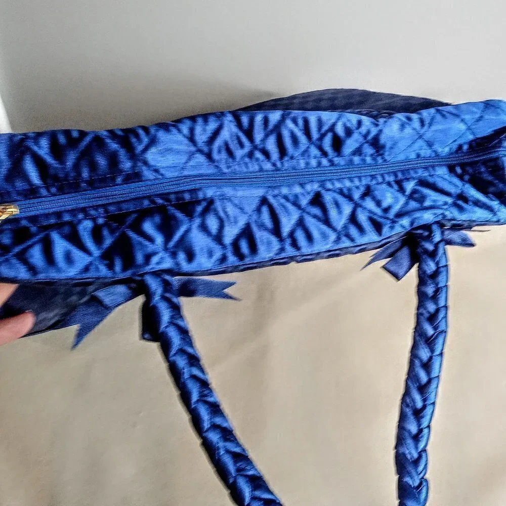 NaRaYa Blue Satin Bag with Braided Double Handle